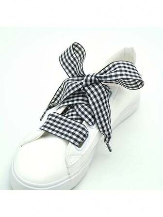 1 Pair Wide Plaid Shoelaces, Elegant British Style Casual Sneakers Laces, Sporty School Vibe Thick Plaid Shoelaces