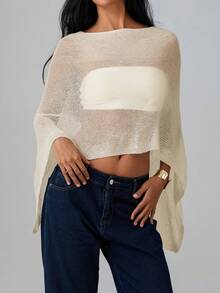 Women's Y2k Sheer Poncho Top, Lightweight Cover-Ups Crochet Shrug Bolero Mesh Knit,See-Through Off Shoulder Solid Irregular Knitted Loose Pullover,Batwing Sleeve Sweater Cover Up Beachwear,Boho Aesthetic Beach Going Out Streetwear,Spring To Summer Outfits,Rave Outfit,Concert Outfit,Summer Vacation Outfits - 黃色 - 查看 5