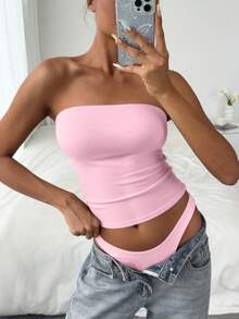 Y2K Style Casual Sexy Crop Top, Versatile Spring/Summer - Pink - View 4