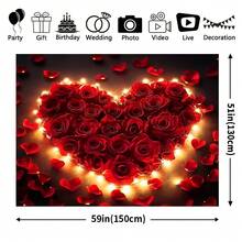 2D Flat 1pc Elegant Glowing Heart-Shaped Red Rose Backdrop With Fairy Effect – Self-Illuminating Valentine's Wall Decoration, Durable And Sparkling Realistic Rose Petals, Perfect For Romantic Party Decor, Valentine's Party Supplies, Weddings, Anniversaries – Easy To Install, No Additional Decor Needed, Vibrant Red Rose Heart Design With Warm Glow For Festive Ambiance. - 1pcs - View 4
