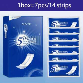 Tiras blanqueadoras de dientes 5D para el cuidado dental. Blanqueamiento efectivo, adecuado para dientes sensibles, ilumina tu sonrisa. 7 pares/14 pares