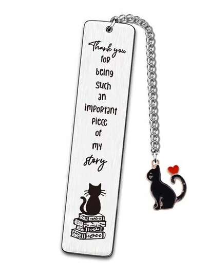 Dấu trang khắc bằng thép không gỉ mới, Mặt dây chuyền bằng thép không gỉ hình mèo hoạt hình, Quà tặng sáng tạo cho giáo viên, học sinh