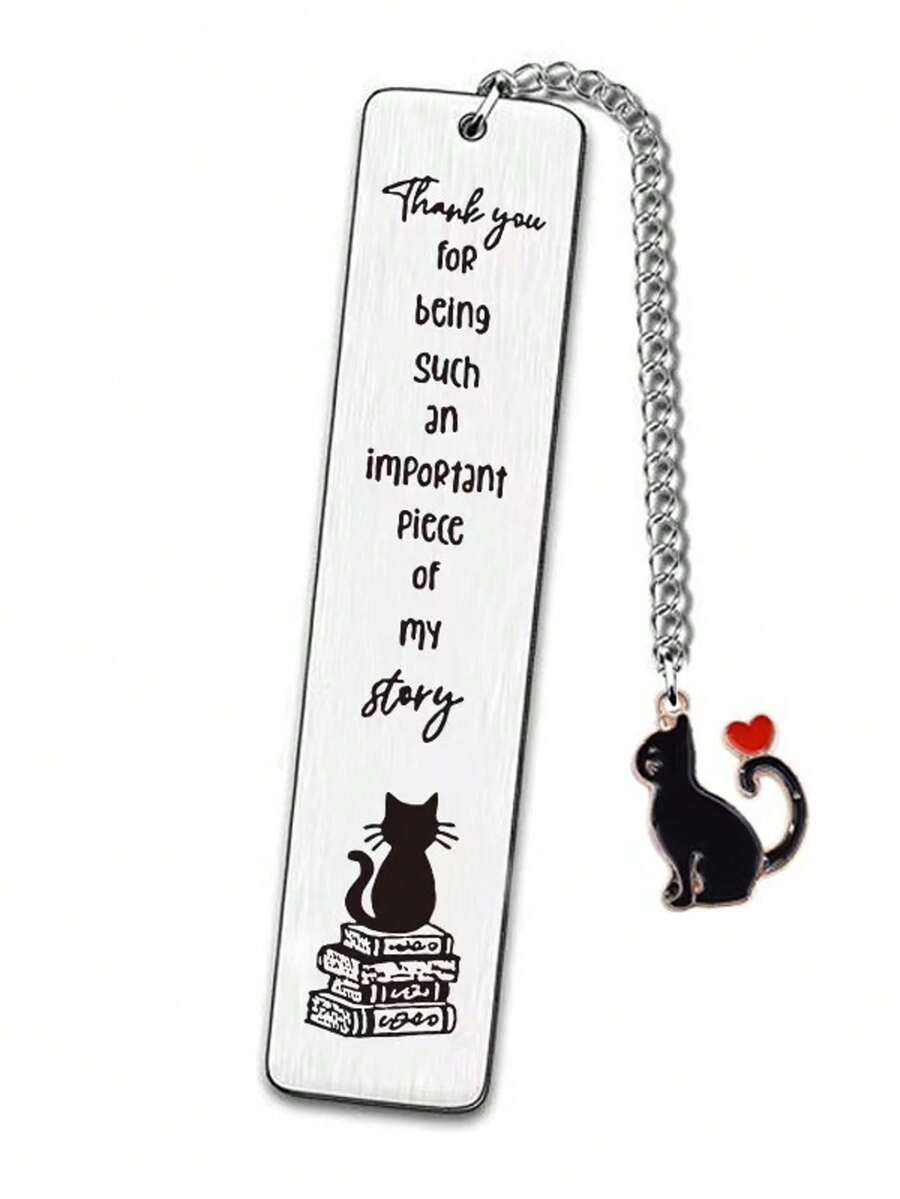 Dấu trang khắc bằng thép không gỉ mới, Mặt dây chuyền bằng thép không gỉ hình mèo hoạt hình, Quà tặng sáng tạo cho giáo viên, học sinh - Bạc - Xem 1