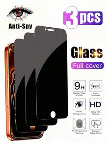 3pcs Privacy Screen Protector Compatible With Iphone 17 Pro Max, Made Of Tempered Glass, Anti-Peeping, Anti-Scratch, 9H Hardness, Sensitive Touch, Bubble-Free, Compatible With Iphone Series, Birthday Gift For Family And Friends, Smartphone Accessories, Waterproof, Shockproof, Anti-Fall, Anti-Fingerprint, Full Coverage - Black - View 33