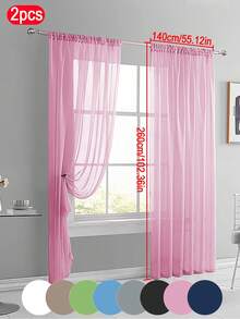 2pcs Solid Sheer Curtains, Lightweight Luxurious Minimalist Polyester Sheer Curtains, Filtering Lighting For Bedroom, Living Room, Balcony Decoration, Modern Design 100% Polyester Thin Voile, Semi-Transparent Privacy, Fashionable Bedroom Decor, Thin Transparent Voile