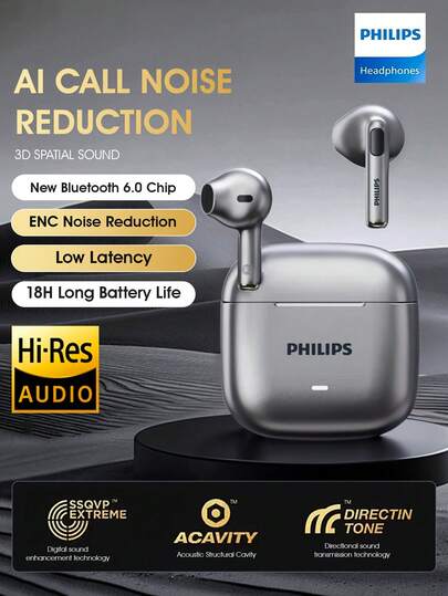  Nuevos auriculares inalámbricos Bluetooth 6.0 Philips, TAT1420, calidad de sonido de alta fidelidad, diseño semi-in-ear, cancelación de ruido, adecuado para teléfonos, computadoras, tabletas, juegos y deportes
