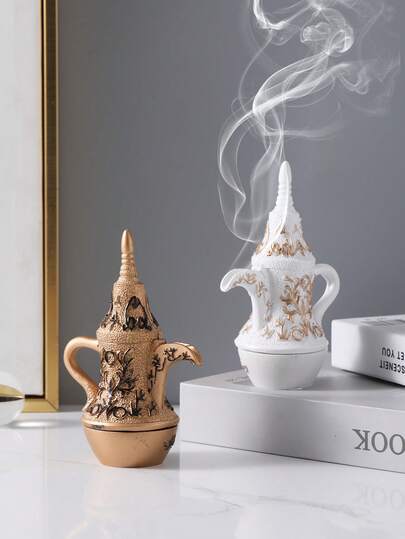 1pc Resin Creative Minimalist Teapot Design Incense Burner, Festive Decor Ornament, Home Decor For Living Room, Study, Foyer, Best Holiday Gift, Suitable For Eid, Ramadan, Festival Decoration