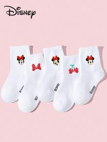 Disney 1/5/10双装儿童/女童春夏蕾丝边短袜/踝袜，可爱红色蝴蝶结米奇图案装饰，时尚个性，柔软透气吸湿防臭白色运动袜/中筒袜，休闲百搭，适合旅行、亲子活动、校园穿着、日常搭配。 - 白色 - 查看 10