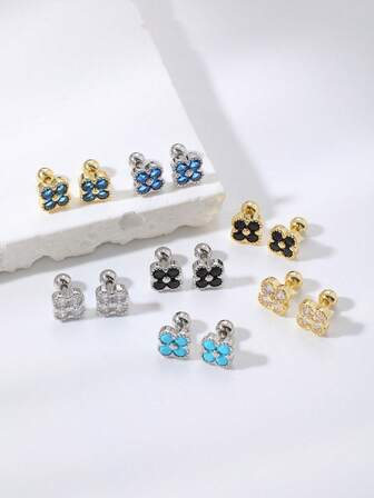 1 Pair Minimalist Clover Flower Shaped Fashion Stud Earrings, Casual Style Suitable For Daily Wear