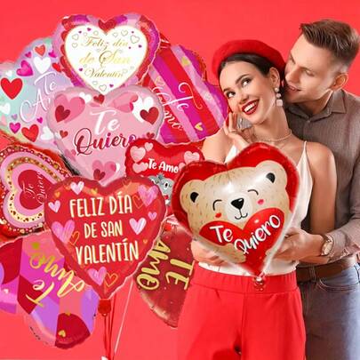 Set de 12 globos de aluminio con forma de corazón con la frase "Te Quiero" en español, de colores aleatorios, material de aluminio, adecuados para el Día de San Valentín, cumpleaños, boda, aniversario, Año Nuevo, propuesta, sin necesidad de alimentación eléctrica