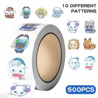 500张冬季小动物贴纸 卡通浣熊企鹅贴花 DIY剪贴簿手机行李箱冰箱水瓶装饰贴纸