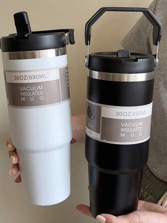 1个超大容量不锈钢车载杯，便携式防漏双层不锈钢杯身，纯色创意保温水瓶/茶壶，适合露营、聚会、居家、办公、户外、学校、节日及生日礼物