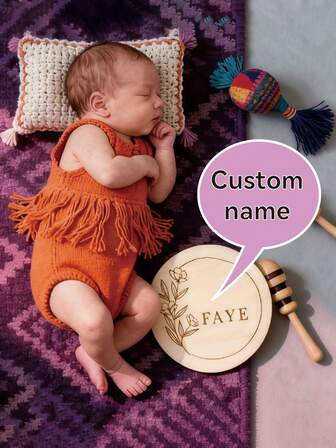 Customized Newborn Birth Announcement Sign, Birth Statistics Sign, Personalized Baby Name Wooden Sign, Wooden Birth Announcement Plaque, Indoor Decor For Christening Ceremony, Photo Prop, Made Of Natural Wood, Size Options: 10x10cm/3.94in, 15x15cm/5.91in