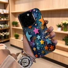 Cubierta de telefono con estrellas 3D multicolor azul oscuro con estrellas en relieve y detalles brillantes para iPhone estilo espacial elegante para uso diario y eventos especiales Aplicable a los teléfonos de la serie Apple y Galaxy - Negro - Ver 4