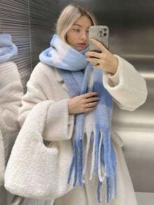 1pc Leopard Print Autumn/Winter Fashion Striped Plaid Fleece Warm Women Boucle Deep Brown Wool Thick Scarf, Warm Acrylic Scarf Like Cashmere, Bohemian Casual Windproof Couple Shawl, Comfortable Blanket Scarf, Suitable Daily Wear Dress - Multicolor - View 9