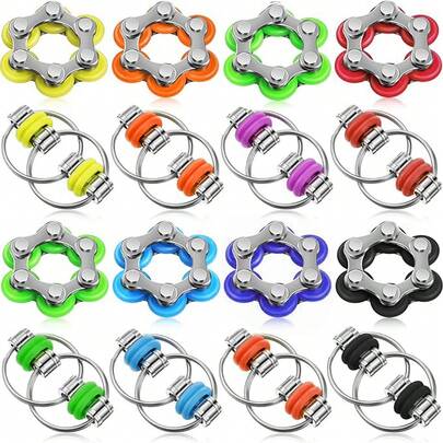 1/2/5/6件装玩具，滚轮链玩具，赠送小礼物，滚轮链和钥匙翻转链减压玩具，自行车链条玩具，缓解压力，非常适合多动症、注意力缺陷障碍、办公室焦虑症患者，成人圣诞礼物、生日派对礼物、礼品袋填充物，款式和颜色随机