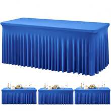 1pc/2pcs Rectangular Pleated Spandex Tablecloth, White/Black/Champagne, Wrinkle-Resistant & Washable, Solid Color Patio Table Cover For Wedding, Party, Christmas, Birthday