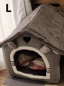 半封闭式加热宠物屋 - 蓬松柔软的雪帕绒狗猫床，冬季保暖防焦虑宠物窝，带可拆卸可清洗的床罩，可折叠室内/室外宠物沙发（S/M/L）礼品装