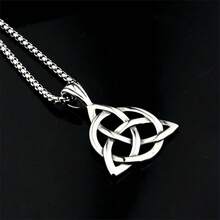 Celtic Knot Pendant Necklace Gold Silver Plated Unique Vintage Triangle Irish Good Luck Lightweight Triquetra Trinity Knot Geometric Chain Necklace For Women  Jewelry Gifts,Silver - 銀色 - 查看 5