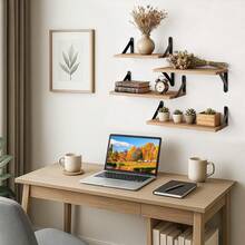 YC-HOGAR Juego de estantes flotantes de madera (4 piezas), disponible en varios tamaños y para montaje en pared, adecuado para la decoración de sala de estar, baño, dormitorio y cocina. - Marrón claro - Ver 5