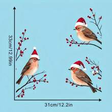 1 Set Of 3 Christmas Hat-Wearing Bird Window Decals, Christmas Decoration Theme, With Holly Branches And Snowflake Wall Decals. Double-Sided Stickers Suitable For Glass Doors And Windows In Living Rooms And Bedrooms - White - View 10