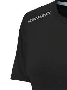 Women's Summer Ice Silk Athletic T-Shirt, Quick Dry Breathable Solid Crew Neck Tee With Back Print For Running Fitness Yoga Tennis Cycling - Black - View 4