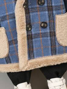 小男孩休闲格子连帽羊毛外套，时尚可爱，秋冬