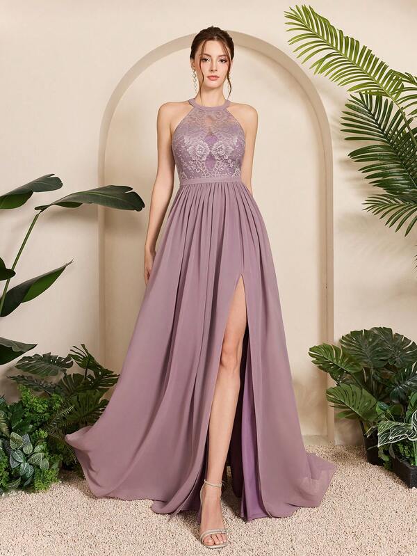 Mgiacy-Pop New Women's Spaghetti Strap Dress, Solid Color Chiffon Long Dress, Suitable For Bridesmaid, Summer, Holidays And Other Occasions