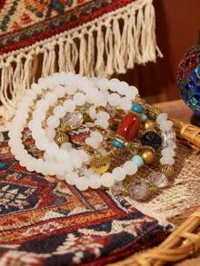 叠戴波西米亚风手链 4 件套，优雅日常饰品，适合少女佩戴 - 彩色 - 查看 3