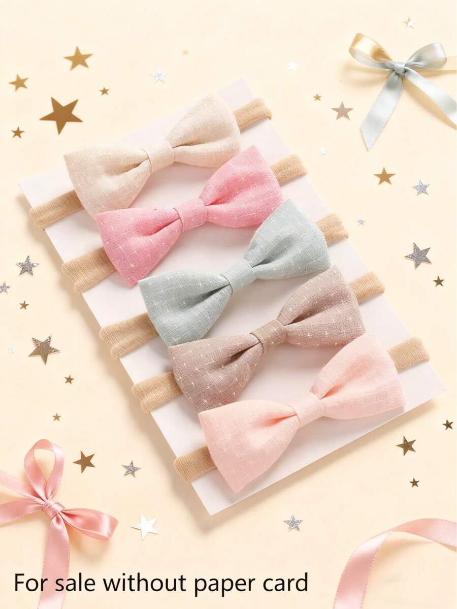 5pcs/Set Cute Star Fabric Bow Baby Headbands, Soft Elastic Princess Hair Accessories Set (Excluding Paper Card) - Multicolor - View 1