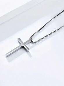 1 Piece Of Simple And Fashionable Hip-Hop Street Style Cross Pendant Stainless Steel Necklace Suitable For Men To Wear On The Street Every Day - Silver - View 4
