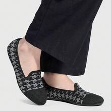 Poemlady Women's Ballet Flat Shoes Dress Knit Round Toe Slip On Ballerina Walking Flats Shoes For Woman Casual Comfort SoftChristmas - A/黑色/灰色 - 查看 2