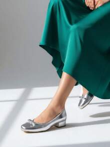 Square Toe Comfortable Casual High Heel Women Shoes, Suitable For All Seasons - Silver - View 3