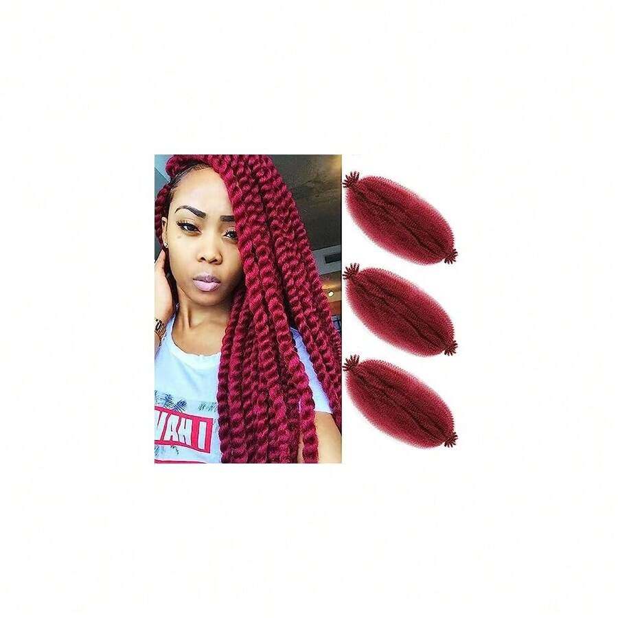 Springy Afro Twist Hair 16 Inch 3 Packs Burgundy Color Pre Fluffed Marley Twist Braiding Hair For (16 Inch, Burgundy),Burgundy - 酒紅色 - 查看 1