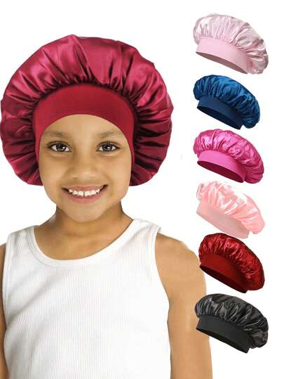 1 ST Kinderen Gladde Satijnen Muts Met Strikjes Zijden Muts, Modieuze En Comfortabele Slaapmuts, Ademend En Antislip, Dagelijkse Haarverzorgingsmuts