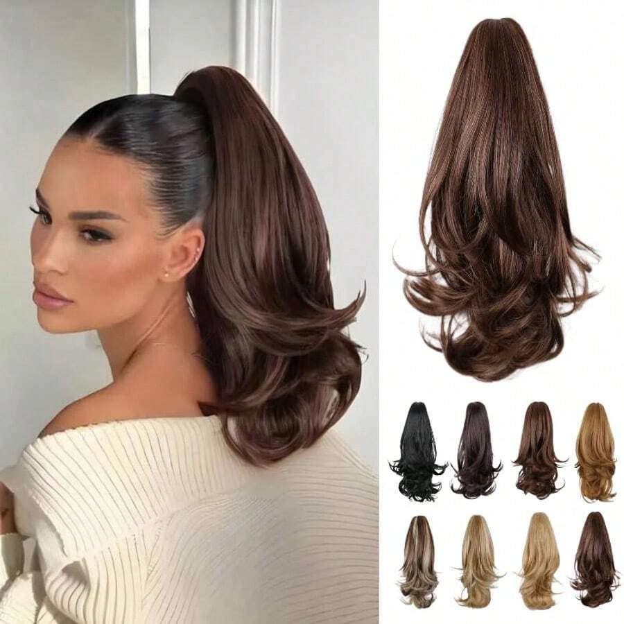 Ponytail Extension Curly Wavy Layered Ponytail Black Brown Blonde Claw Ponytail Extension Synthetic Hairpiece For Women - PB-01-M2/30 - 查看 1