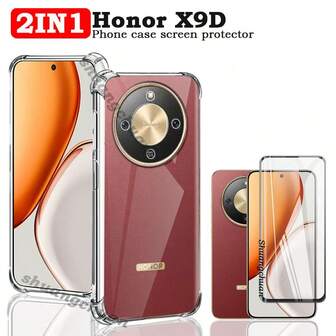 2-In-1 For Honor X9D Silk Screen High-Definition Tempered Glass Film + Transparent Anti-Drop Phone Case For Honor X9D, Protective Cover