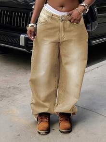 Women's Autumn Y2K Washed Vintage Wide Leg Jeans, Casual Street Style