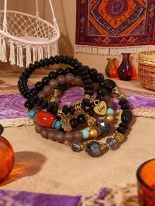 4pcs/Set Fashionable & Elegant Bohemian Style Layered Bracelets Jewelry Set For Girl - Multicolor - View 10