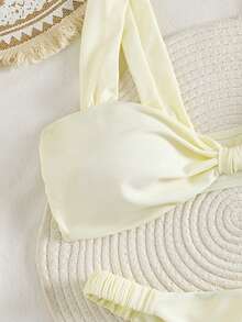 PEPPERMOLLY New Solid Color Soft Padded Wide Strap Ruffled Sexy Bikini Set, Fashion Ladies Summer Beach Swimming Suit - Beige - View 5