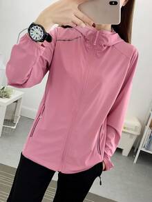 Nueva chaqueta deportiva ligera de protección solar de unicolor para mujer, primavera/verano - Burdeos - Ver 2
