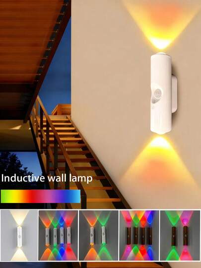 LED Motion Sensor Wall Light, New Japanese-Style Minimalist RGB Rechargeable Smart Human Body Induction Cordless Magnetic Stick-On Wall Lamp, Suitable For Bedroom, Bathroom, Bedside, Entryway, Hallway, Interesting Gift