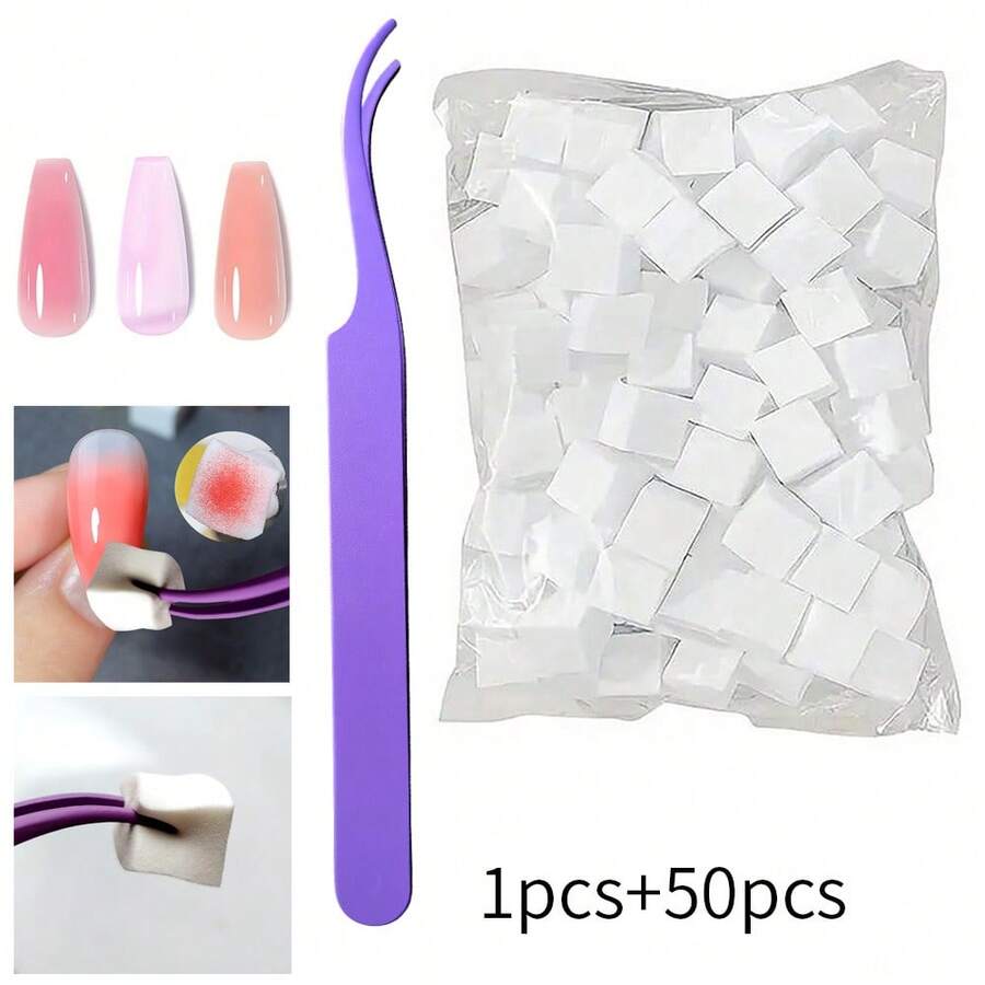 50 Mini Sponge Cubes With 1 Tweezer Gripper, Nail Coloring Sponge Gradient Blending Nail DIY With Claw Picking Tool