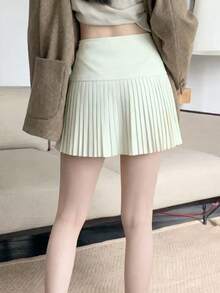 白色褶皱羊毛A字迷你裙，防闪光，百搭，女士，秋冬款