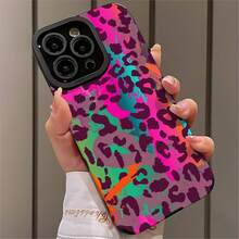 Purple Leopard-Print Special Case for  16/16 Plus/16 Pro/16 Pro Max, 15/15 Plus/15 Pro/15 Pro Max, 14/14 Plus/14 Pro/14 Pro Max, 13/13 Pro/13 Pro Max, 12/12 Pro/12 Pro Max, 11/11 Pro/11 Pro Max, 7/8/X/XS – Anti-Stain, Fashion-Forward & Trendy - Negro - Ver 6