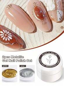 XEIJAYI 2pcs Metal Painting Gel Nail Polish, Creative Elastic Metal Painting Gel With Mirror Effect, Suitable For Painting, Relief, UV Gel Sculpture Design, Nail Art DIY - 彩色 - 查看 9
