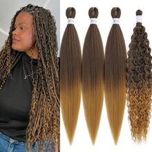 Ombre Braiding Hair Pre Stretched Curly Wavy Crochet Braids 4B/27 Boho Hair For Braiding Bohemian Curls Hypoallergenic Knotless Deep Ocean Wave Boho Braids Extensions 26 Inch 4 Packs,4B/27BohoBraidingHair4Packs - 4B/27波西米亞風編發4包 - 查看 1