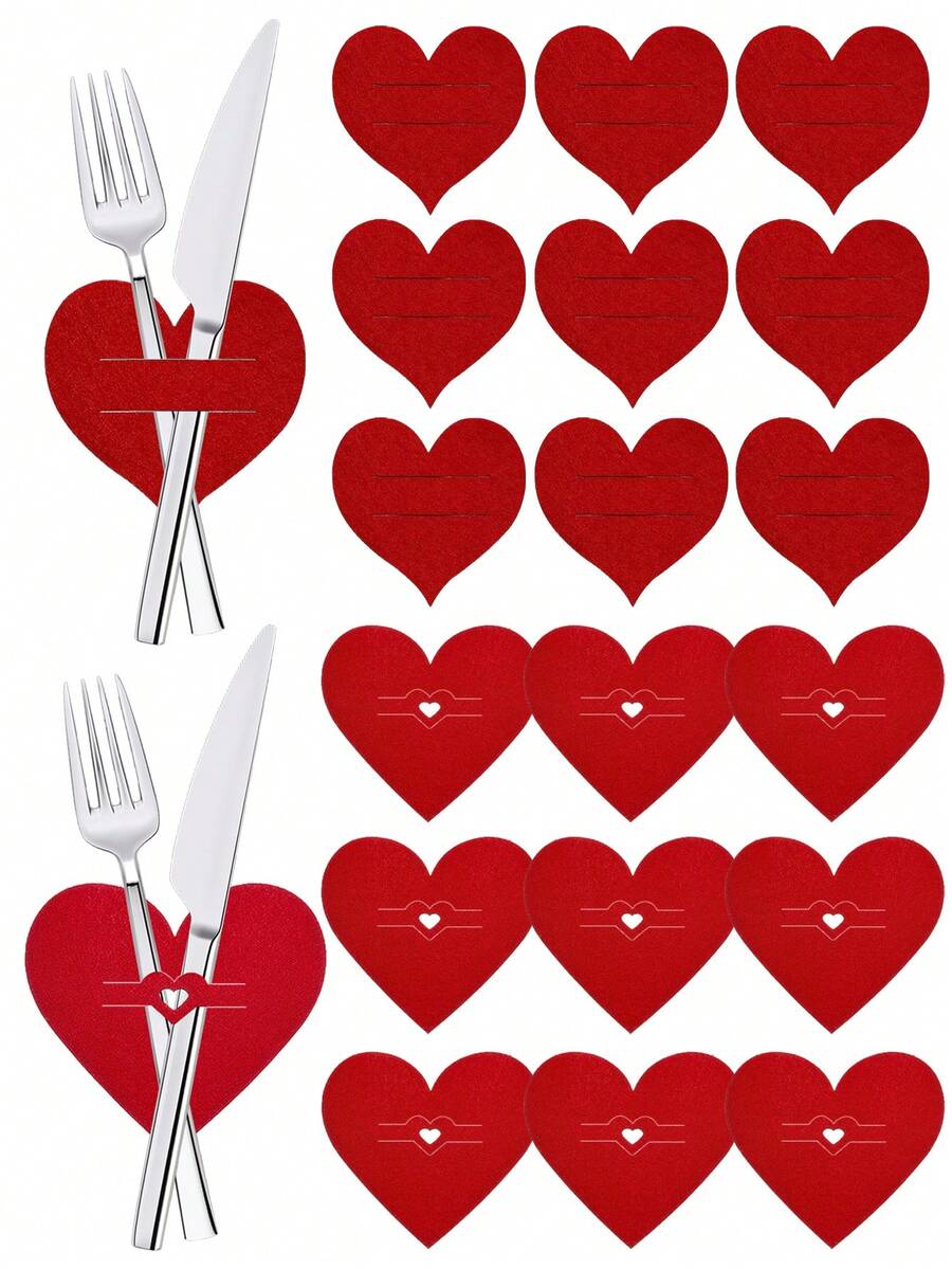 24/12/6pcs Red Heart Shaped Knife & Fork Set, Red Heart Shaped Cutlery Mat, Romantic Candlelight Dinner Tableware Decor, Anniversary Dinner Table Decor, Wedding Atmosphere Tableware Decor, Wedding Supplies, Suitable For Valentine's Day, Anniversary, Wedding, Home, Holiday Party, Tableware Decor - Multicolor - View 1