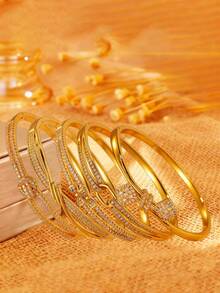 5/1pc Luxury Geometric Copper Bracelet, Versatile Design, Showcases Jewelry Accessorizing Beauty, Exquisite Christmas Gift For Girlfriend - Gold - View 5