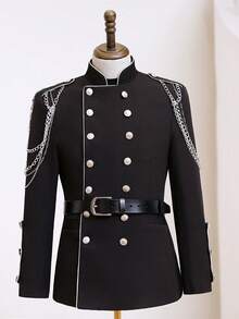 Men's European And American Casual Suits, Male Hosts, Singers, Belts, Banquets, Dancing, Stage Decoration, Body Performance, Formal Attire - màu đen - Xem 1
